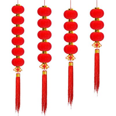 Small red lantern string new year decoration flocking string