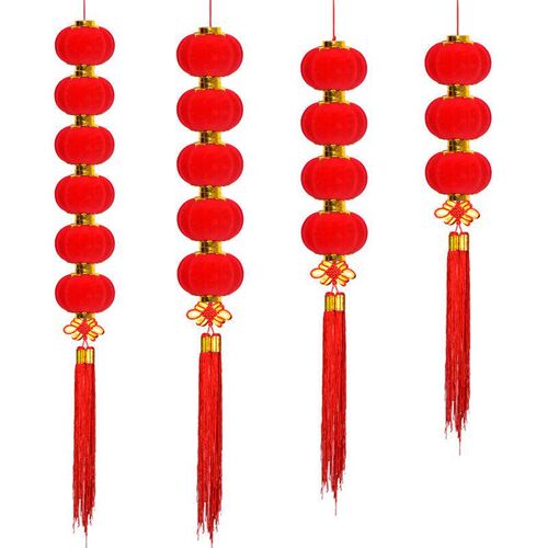 Small red lantern string new year decoration flocking string