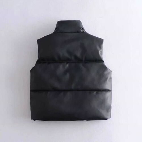 2023 Autumn Winter PU Leather Coat Women Black Stand Collar