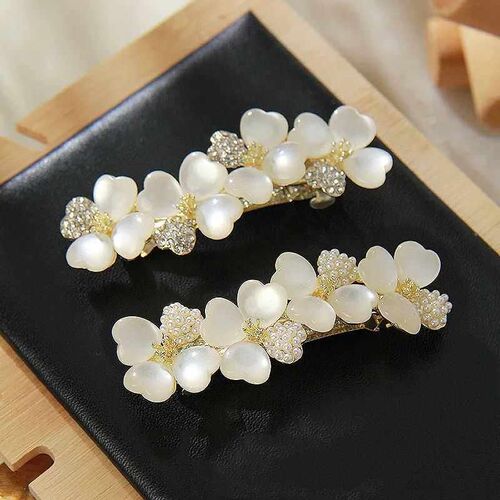New Luxury White Opal Flower Spring Hairpin Set with Zircon