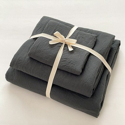 Solid Color Wash Cotton Four-piece Set Super Soft Pleated Be