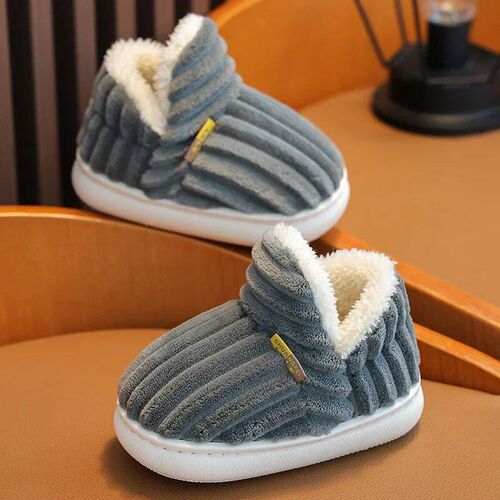 New Winter Simplicity Stripe Plush Slippers Childrens Non-s