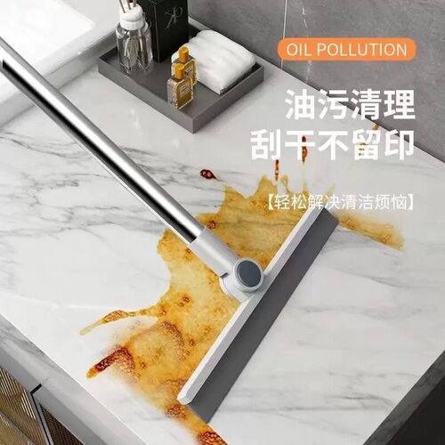 Thickened sweeping and cleaning broom with floor scraper