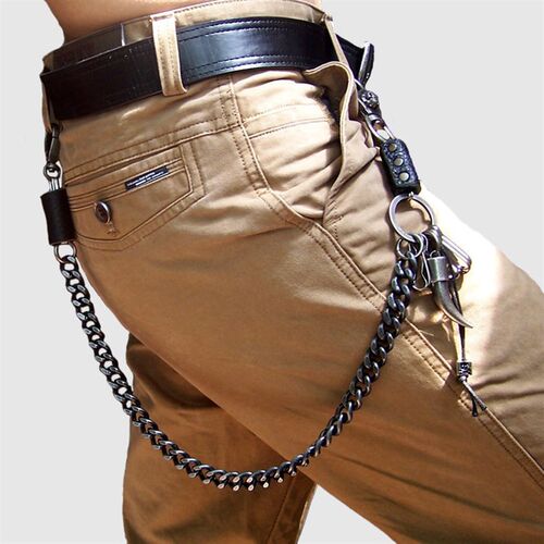 Hip Hop Punk Cow Horn Skeleton Ghost Head Metal Pants Chain
