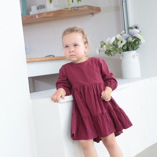 Spring Toddler Girls Dress Cotton Solid Full Sleeve Children