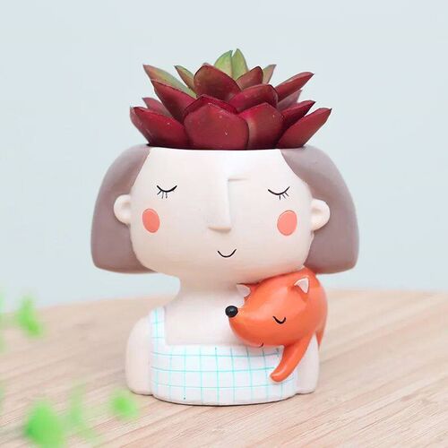 Resin Flower Pots Cute Girl Decorative Vase Plant Pots Creat
