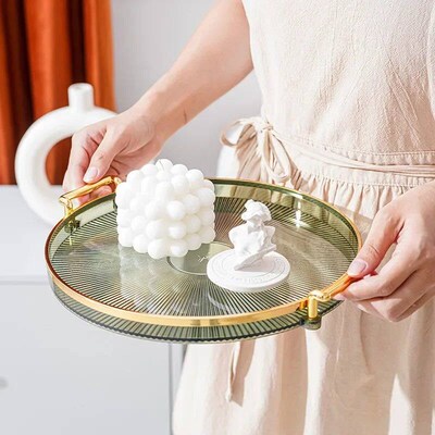 Round Storage Tray Home Living Room Coffee Table Tea Cup Sto