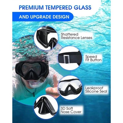 Swimming Goggles & Snorkeling Mask - Tempered Glass, Anti-Fo