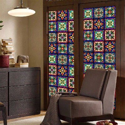 1 PVC sheet Colorful Stained Glass Window Film Retro
