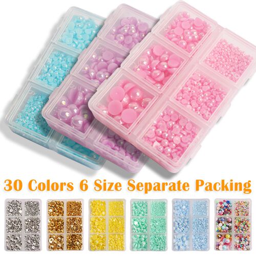 12 grid set mixed size half face pearl nail art rhinestone 6