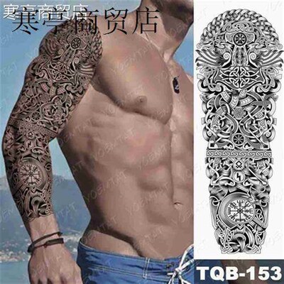 Large Arm Sleeve Tattoo Snake Owl Maori Waterproof