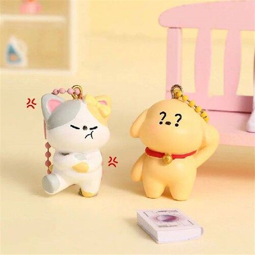 1Pair Cute Creative Couple Keychain Cartoon Cat Dog Pendant