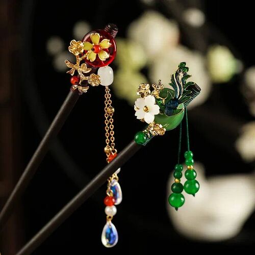 Luxury Handmade Flower Hairpins Hair s Vintage Wood Chinese