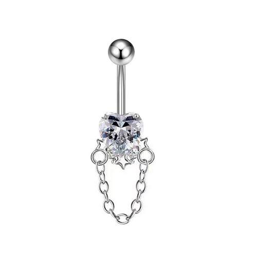 Heartshaped Zircon Chain Belly Button Ring Piercing Jewelry