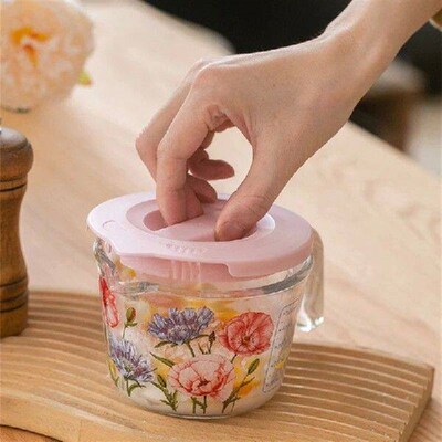 Retro Flower Measuring Cup with Lid Glass Milk Juice Cup