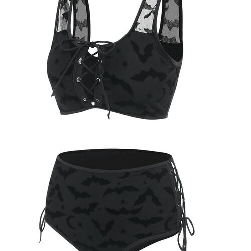 Bat Crescent Mesh Lace-Up Padded Bikini Set Women Fashion Su