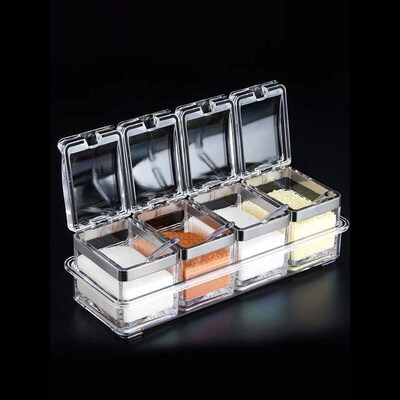 Clear Seasoning Box, Set of 4 Crystal Seasoning Storage Cont