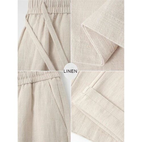 Straight Casual Cotton Linen Pants Men Wide Leg Lightweight