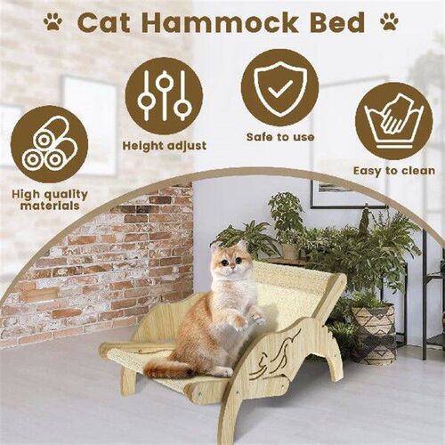 Cat Hammock Bed Adjustable Elevated Pet Wooden Chair