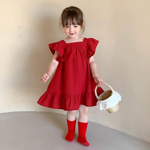 Summer Toddler Girls Petal Sleeve Loose Dress Casual Ruffled