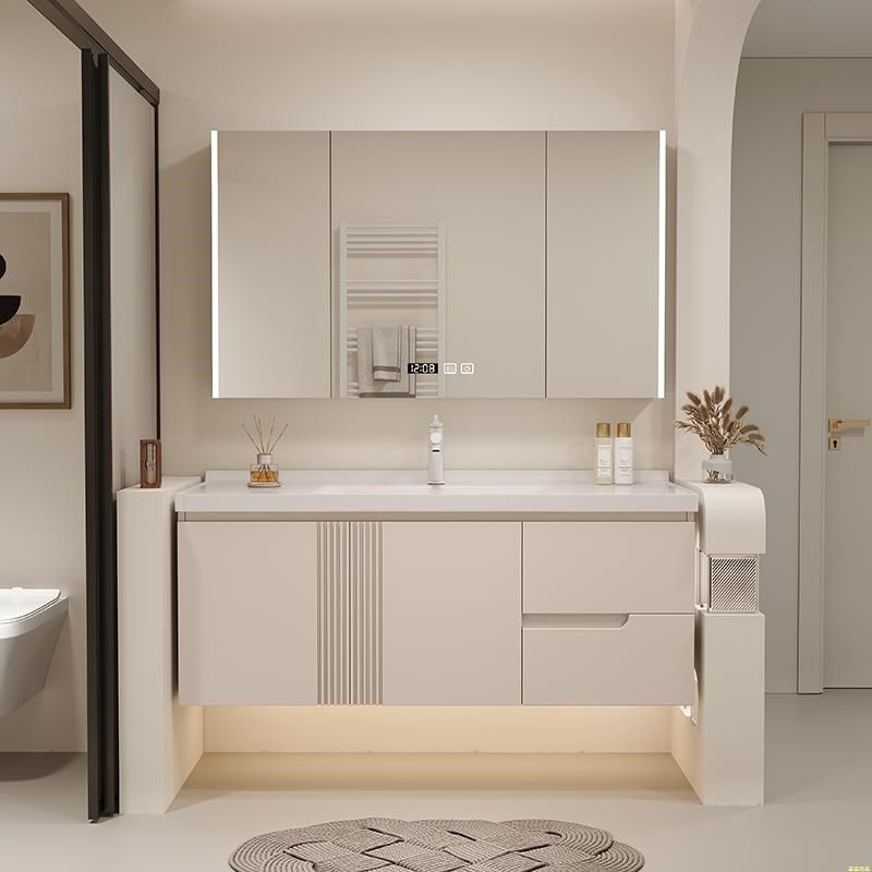 实木烤漆浴室柜陶瓷一体盆洗手台洗脸盆橡木岩u板热弯一体盆