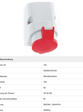 原装德国霸士Bls明装插座Typ102防水工业插座1/5P/IP
