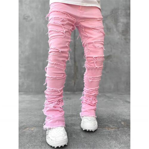 Mens jeans straight leg pants with micro flared tassel