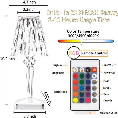 Touch Sensor Diamond Table Lamp Remote Acrylic Desk Lamps LE