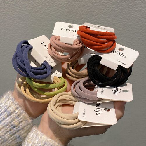 4/6pcs Women Solid Color Elastic Hair Rope Simple Style Chil