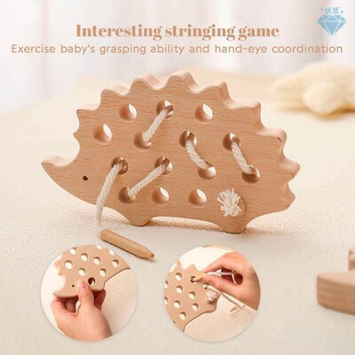 Educational Toys For Baby Animal Wooden Hedgehog Threading B