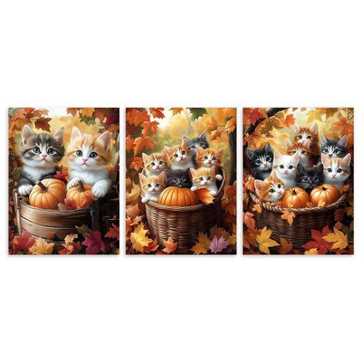 Autumn Maple Leaves And Cats Canvas Wall Art Print Posters 3