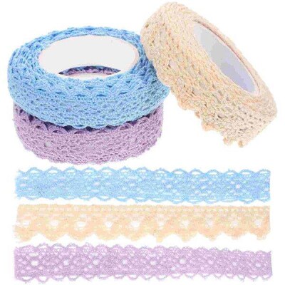 3 Rolls Fabric Lace Tape Paper Washi Black Duct Scrap
