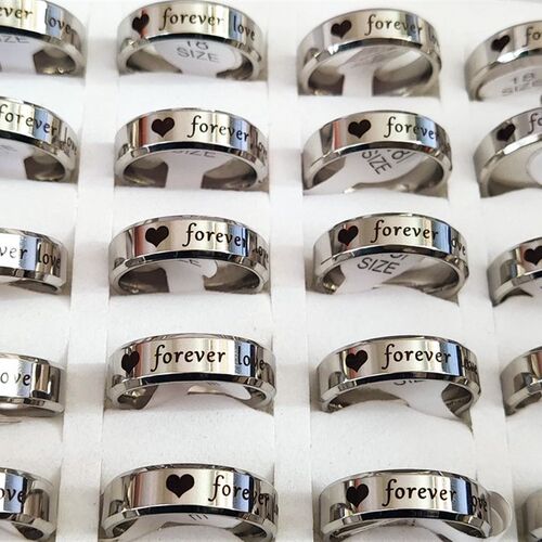 30pcs Heart  Love Stainless Steel 6mm Silver Plated Rings St