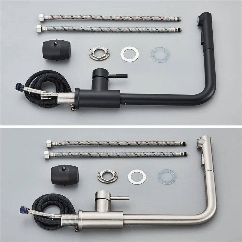 Black Pull Out Kitchen Sink Faucet Flexible 2 Modes Sream &