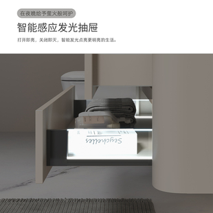华安莎奶油风陶瓷一体盆圆角浴室柜卫生间洗手洗脸盆柜洗漱台