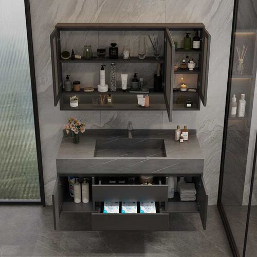 New Rock Board Table Top All-in-One Basin Bathroom Cabinet C