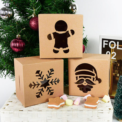 5pcs Christmas Kraft Paper Cookie Gift Boxes Candy Box Bags
