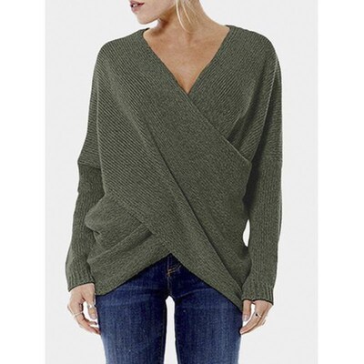 Women Autumn Winter Batwing Sleeve Knitted Sweater Vintage H