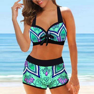 2022 New Women Retro Print Bathing Suit Female Swimsuit Fema