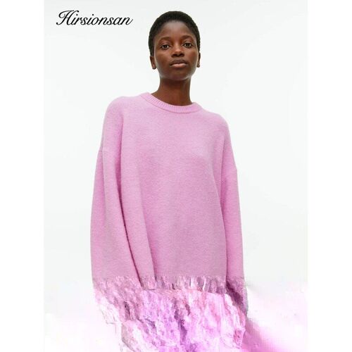 Hirsionsan Basic O Neck Lantern Sleeve Sweater Women 2024 Ov