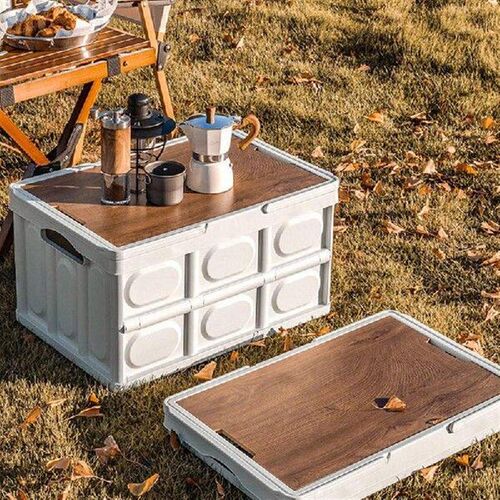 30L Folding Car Storage Case with Wooden Lid Plastic
