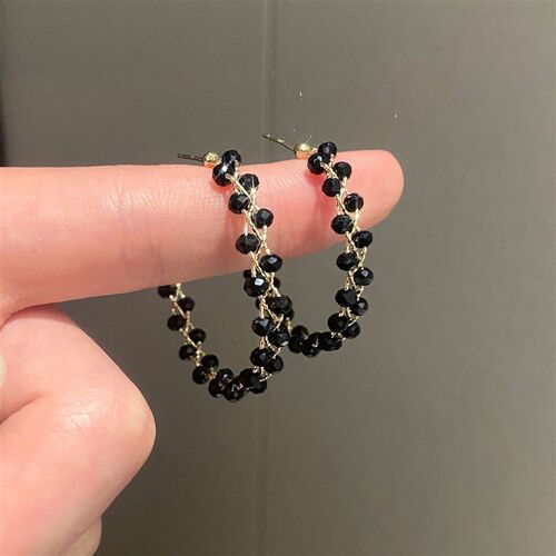 Temperament Light Luxury High Sense Black Crystal Ear Ring N