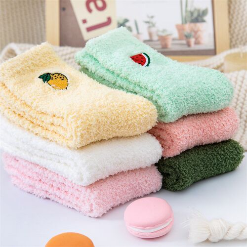 Kawaii Womens Fruit Socks Fluffy Warm plush Socks Female Fa