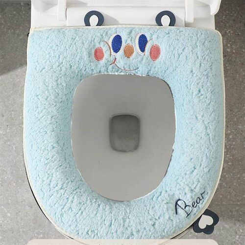 Cartoon Plush Toilet Seat Cover for Home Bathroom, Sticky Fa