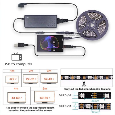 Ambilight TV USB LED条灯 60LED/M高密度全彩背光灯条 Compu用HD