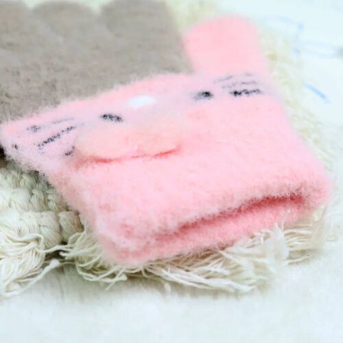 Winter Warm Woolen Gloves for 4-10 Years Old Cute Cartoon Ca