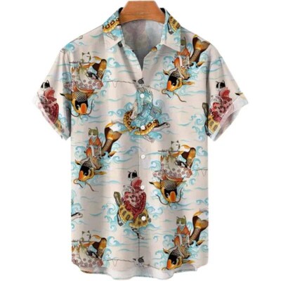 Mens Casual Social Hawaiian Shirt Floral Pattern Big Size F