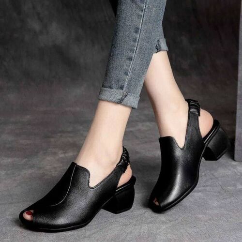 Thick-heeled Soft Leather Outer Slippers Fish Mouth