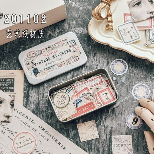 100Pcs Metal Box Junk Journal Ephemera Vintage Stickers Deco