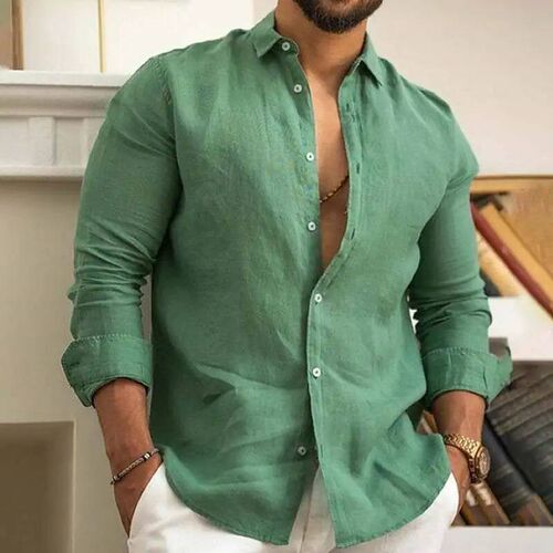 New Mens Casual Shirts Linen Shirt Men Casual ops High-qual
